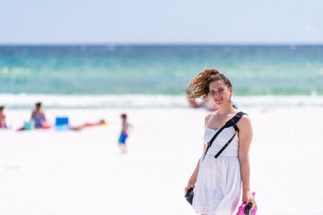 Fort Walton Okaloosa Island Beach in Florida during day in Panhandle in Gulf of Mexico with young...