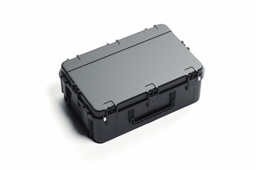 Fototapeta Realistic closed black plastic case isolated on white background. 3d rendering. obraz