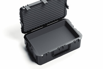 Fototapeta Realistic open black plastic case isolated on white background. 3d rendering. obraz