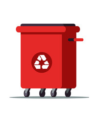 Red trash can flat vector illustration
