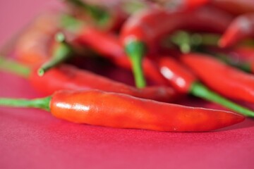 red chili peppers on red background