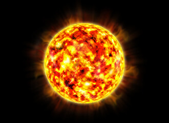 Big flaming sun on an isolated black background.