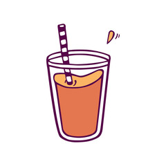 glass of juice or smoothie. hand-drawn in cartoon style,  colored artwork isolated on white background, in vector.