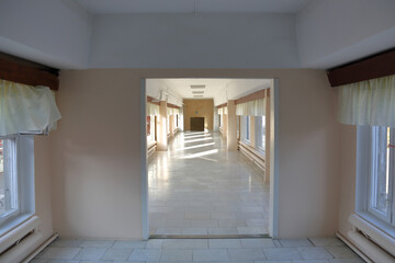 Long office corridor in modern industrial production area