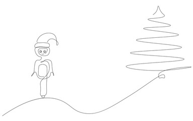 Christmas background, santa claus near tree and snow vector illustration