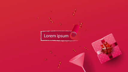 3D colorful Christmas background with copy-space for your product. Empty space for advertising. Modern abstract cover, Postcard. Paper cut style. Minimal.