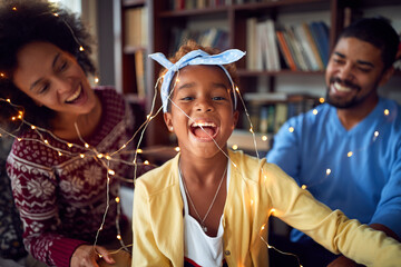 Family celebrating christmas together..Family happy together on Xmas.