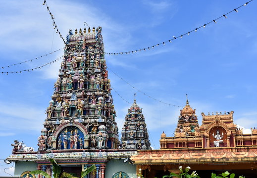 Colorful roof of a Hindu temple on a beautiful day