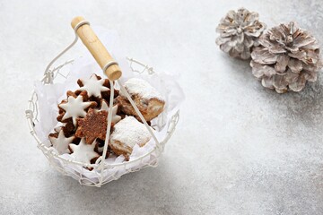 Traditional German Christmas cookies. Copy space