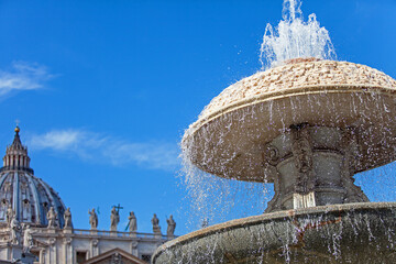 Vatican fountain in St. Peter's Square in Rome. Vatican City Italy