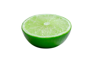 lime lemon green with cut half isolated on white background