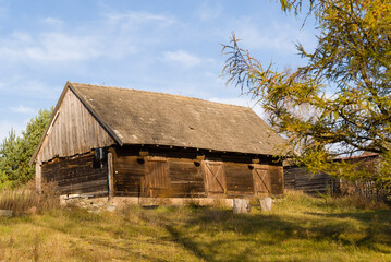 Krajobraz wiejski Podlasia, architektura drewniana, Sokołda, Podlasie, Polska