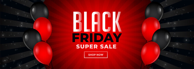 red and black friday sale banner with balloons