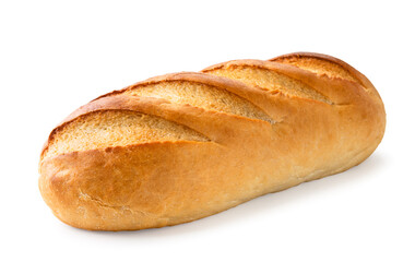 Loaf of fresh bread close-up on a white background.