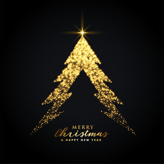 golden glowing merry christmas tree creative design - obrazy, fototapety, plakaty