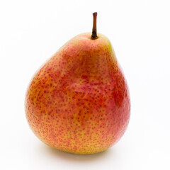 Fresh bio pear with leaves on isolated white background.