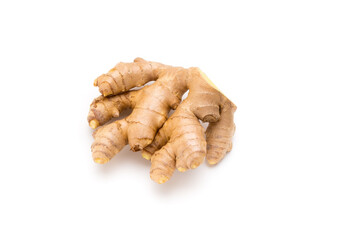 Ginger bio and lemon on white background.