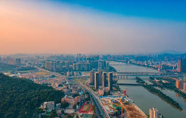 Aerial panoramic views of Zhuhai, China, and The Great Bay Area of Macau