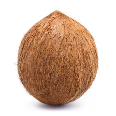 Close-up of entire coconut, isolated on white background