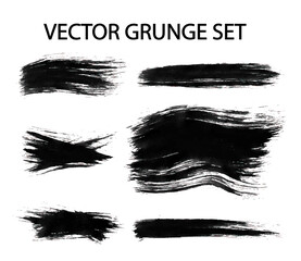 Vector Grunge Set brush strokes of black ink on a white. Tracing hand drawn illustration.