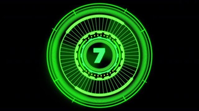 High Tech Futuristic Green 10 Seconds Countdown with Alpha Channel (Transparent Background), 4k , 30 Fps Animation Video