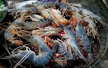 Grilled River Prawn in local food shop