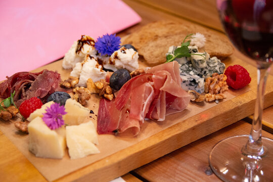 Cheese And Meat Platter Food Design With Flowers Fancy