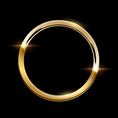 Golden ring with shadow isolated on black background. Vector golden frame. - obrazy, fototapety, plakaty