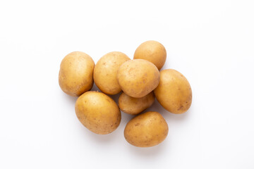 Potatoes isolated on white background. Flat lay. Top view.