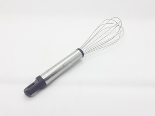 Clean Silver Stainless Steel Metallic Egg and Powder Stirrer Shaker for Baking Cake Kitchen Business in White Isolated Background
