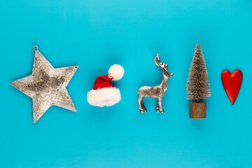 Collection of Christmas objects. Greeting gard.