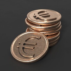 Golden coins with euro sign. Money concept.