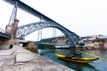 Boat next to D. Luiz I Bridge in Porto