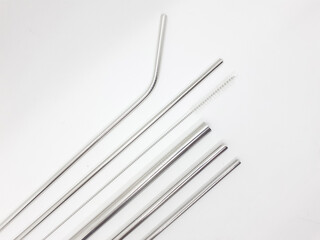 Clean Silver Metallic Straw for Environment Green Lover with Beautiful Package in White Isolated Background