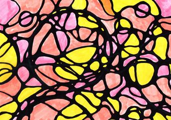 Picture of Neurographic Lines. Bright sketch with colorful markers. Abstract chaotic wavy curves pattern background. Hand drawn Neuroart. Right Brain Drawing. Concept of subconscious mind.