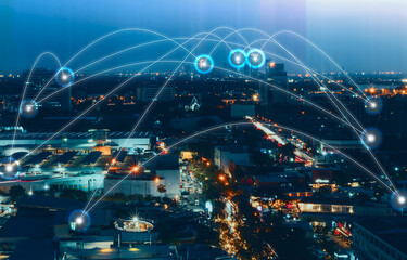 Abstract city scape and network connection concept