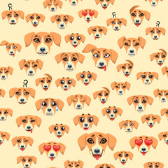 Cute seamless pattern with cartoon emoji dog