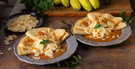 Caramel pancakes with banana