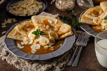 Caramel pancakes with banana