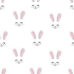Cute rabbit face. Seamless wallpaper