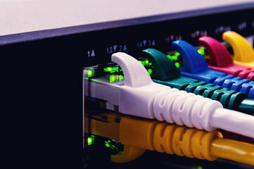 Network panel, switch and cable in data center