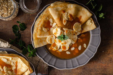 Caramel pancakes with banana