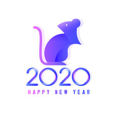 Chinese New Year 2020 year of the rat, rat in the geometry of the golden ratio, on a white background, with blue gradient fill minimalism style, two thousand twenty Text Design. Vector illustration.