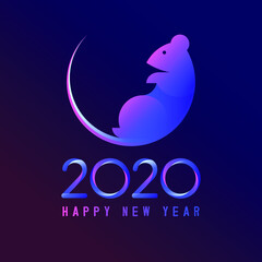 Chinese New Year 2020 year of the rat, rat in the geometry of the golden section, with blue gradient fill minimalism style, two thousand twenty Text Design. Vector illustration.
