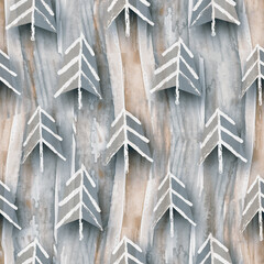 Forest seamless pattern. Watercolor stylized background.