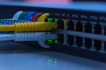Network panel, switch and cable in data center