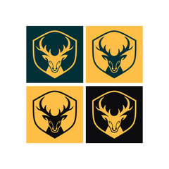 Deer head icon silhouette logo design minimalist template with shield
