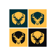 Deer head icon silhouette logo design minimalist template with shield