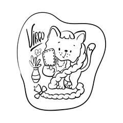 Virgo astrological zodiac sign with cute cat character. Virgo vector illustration on white background