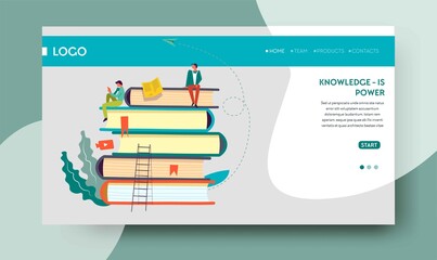 Knowledge power web page template books pile